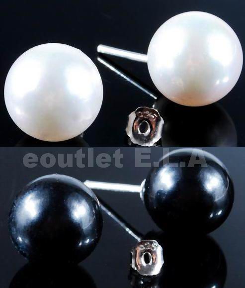 GENUINE 10MM BLACK SHELL PEARL STUDS SOLID 925 SILVER